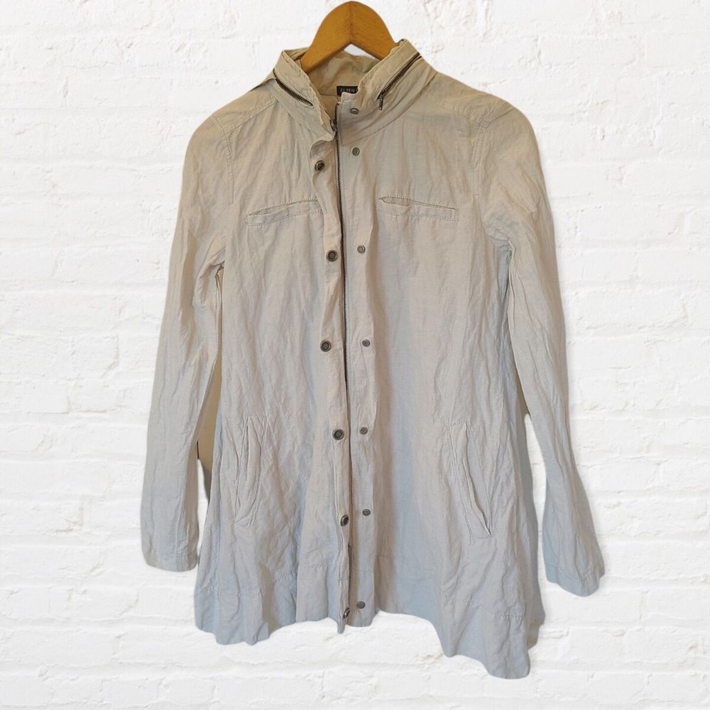 Eileen Fisher Jacket Rumpled Organic Cotton Blend M Medium zip hooded A Line - Picture 12 of 14